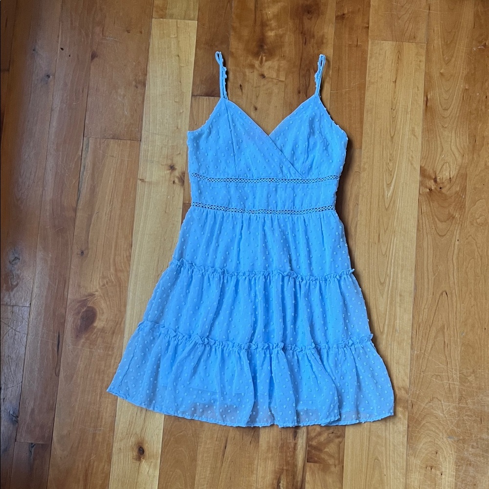 Altar'd State Light Blue Eyelet Tiered Mini Dress